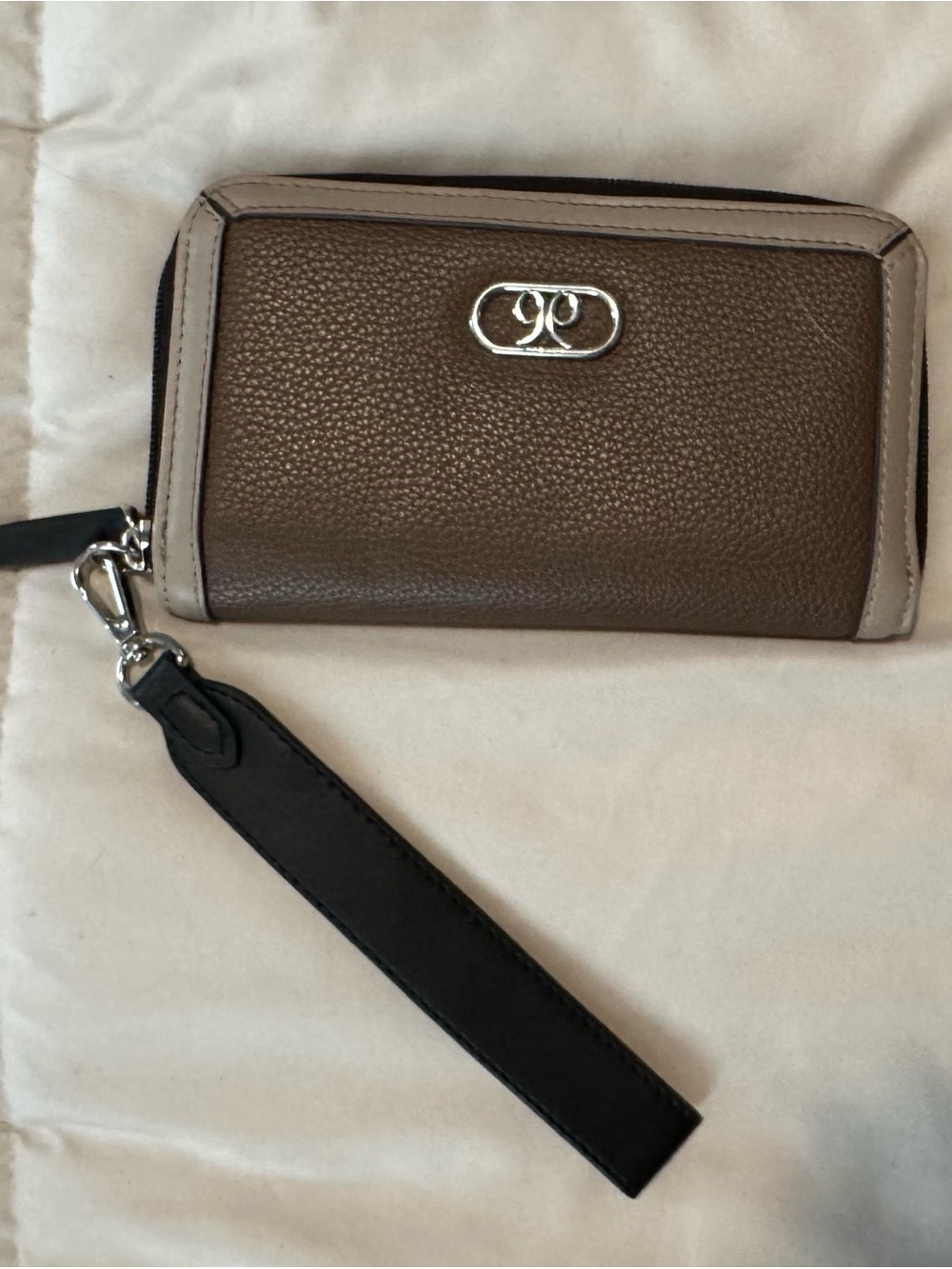 Nine West Brown and Black Leather Wristlet Clutch with Silver Logo